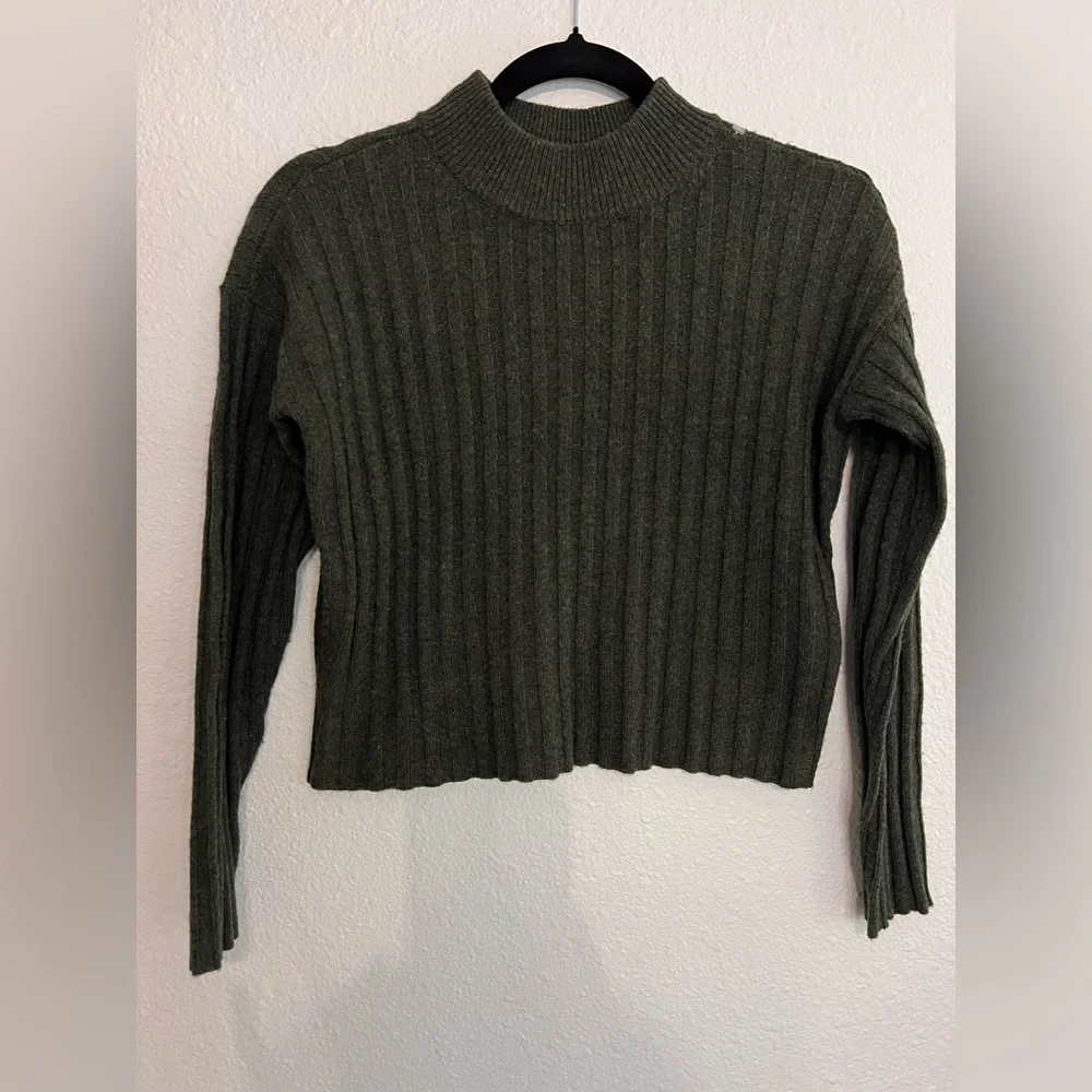 Madewell Mockneck Crop Sweater Green Heather Dark Forest Size XXS. - Picture 4 of 8